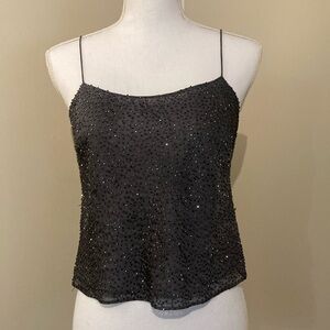 VNTG Ann Taylor Seed Bead Sparkly Crop Tank Top Graphite Gray Spaghetti Strap 6P
